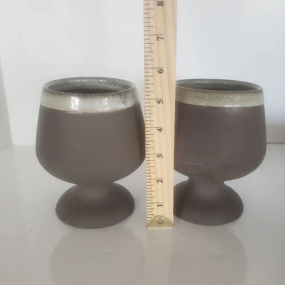 Vintage Green Earth Brown with Glazed brown/Green Rim Clay Wine Goblets. - Picture 6 of 8